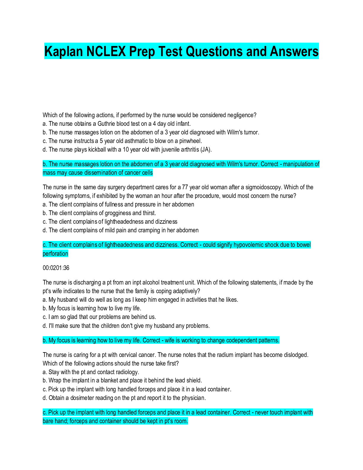 Preview image for Kaplan NCLEX Prep Test Questions and Answers